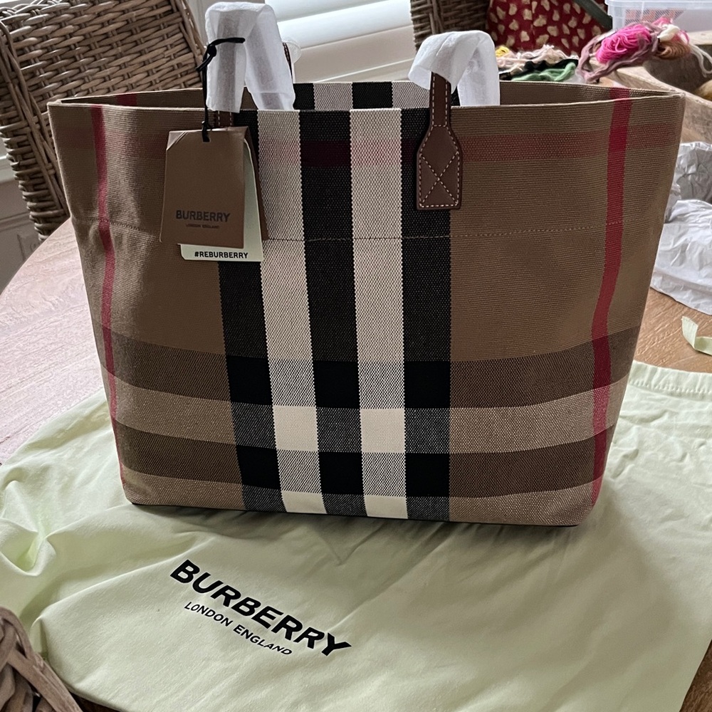 Burberry Beige and Black Checkered Tote